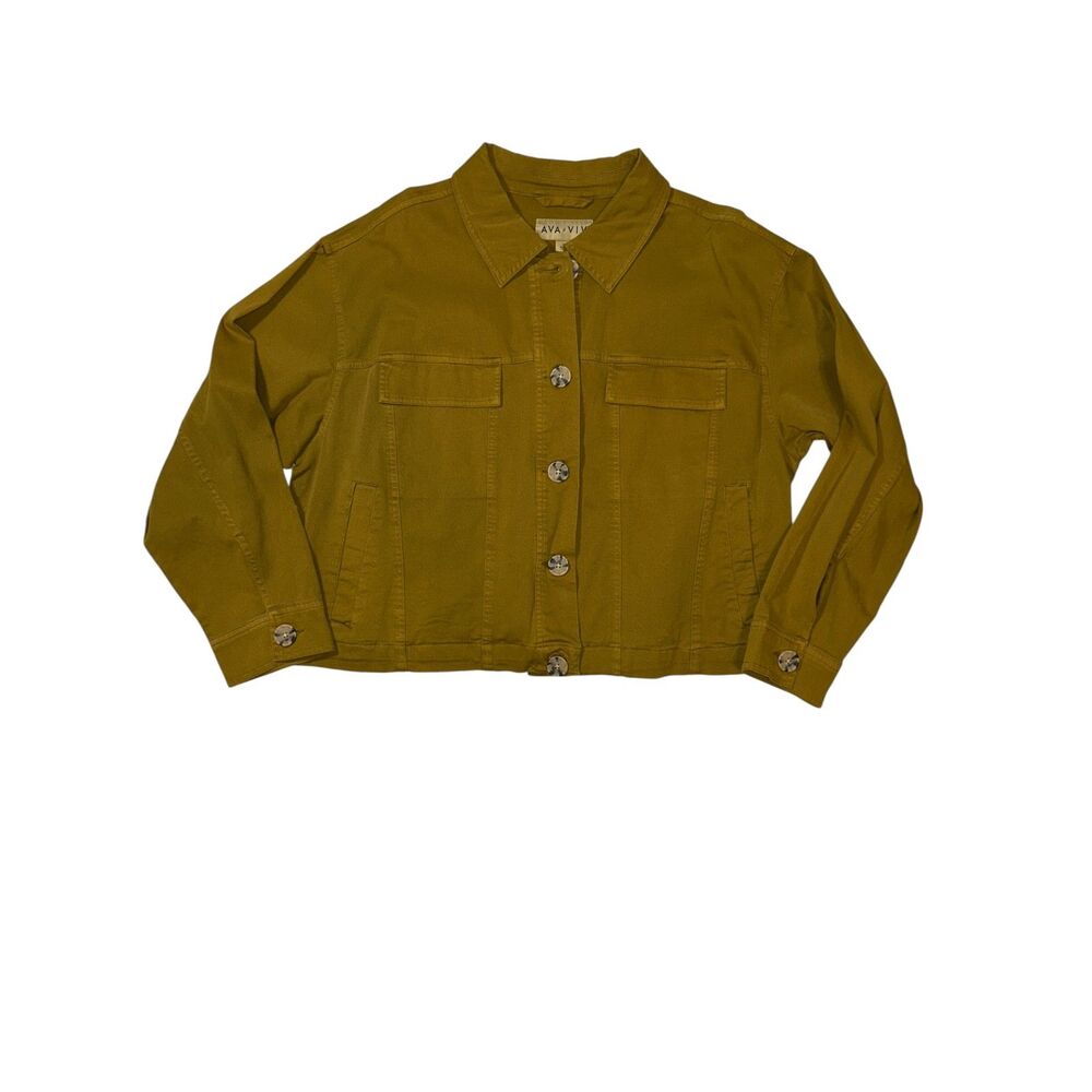 Ava & Viv Mustard Yellow 1X Cropped Utility Jacket Plus Size Fall Layering